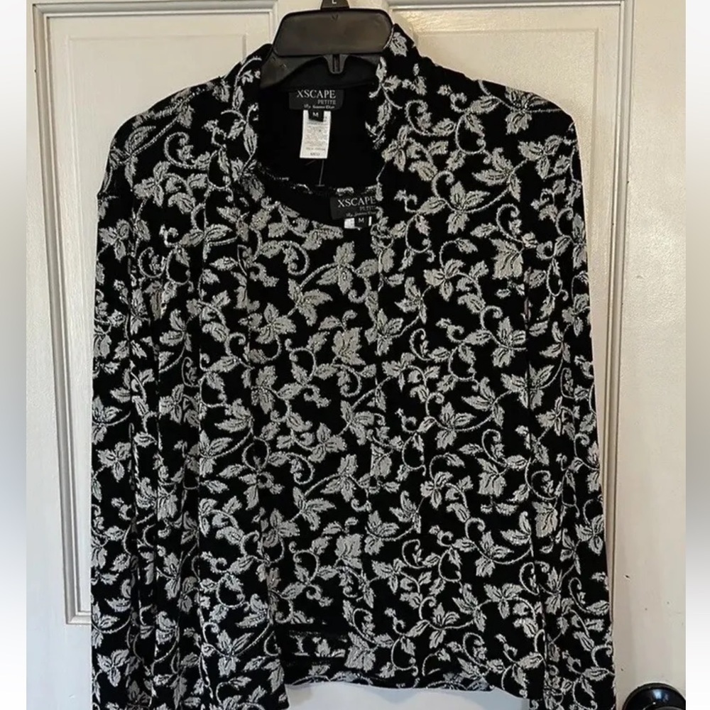 NWT XSCAPE by JoannaChen 2-Piece Black sparkly Jacket/Shell‎ Set MediumPetite